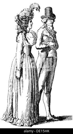 Fashion, 18. Jahrhundert, Paar gekleidet in den Pariser Mode, Kupferstich, aus: "Göttinger Taschen Kalender", Göttingen, 1794, Artist's Urheberrecht nicht geklärt zu werden. Stockfoto