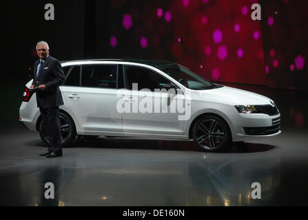 Frankfurt am Main, Deutschland. 9. September 2013. Skoda Auto Autobauer präsentiert Welt premiere Skoda Rapid Spaceback während der 65. IAA Internationale Automobilausstellung in Frankfurt/Main, auf Dienstag, 10. September 2013. (CTK Foto/Jan Sadilek) Bildnachweis: CTK/Alamy Live-Nachrichten Stockfoto