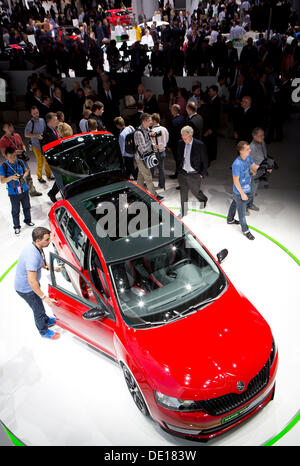 Frankfurt am Main, Deutschland. 9. September 2013. Skoda Auto Autobauer präsentiert Welt premiere Skoda Rapid Spaceback während der 65. IAA Internationale Automobilausstellung in Frankfurt/Main, auf Dienstag, 10. September 2013. (CTK Foto/Petr Mlch) Stockfoto