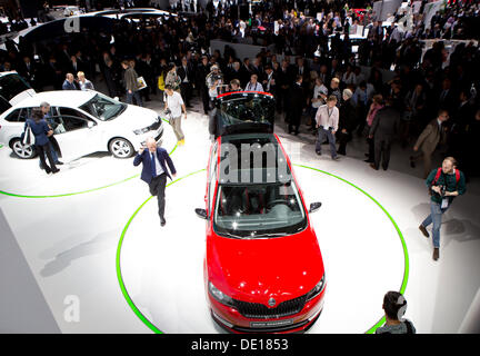 Frankfurt am Main, Deutschland. 9. September 2013. Skoda Auto Autobauer präsentiert Welt premiere Skoda Rapid Spaceback während der 65. IAA Internationale Automobilausstellung in Frankfurt/Main, auf Dienstag, 10. September 2013. (CTK Foto/Petr Mlch) Stockfoto