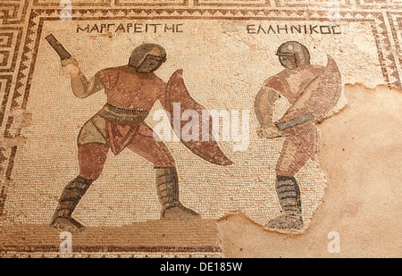 Zypern, Kourion, assyrische Ku-ri-i, Altgriechisch, Latein, Curium, historischen, antiken Ausgrabungsstätte, Ruinen, Mosaik in der H Stockfoto