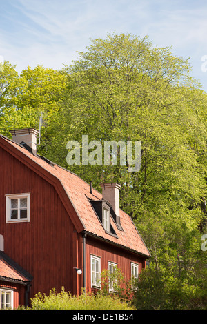 Alte rote Holzhaus in Schwedens Hauptstadt Stockholm Stockfoto