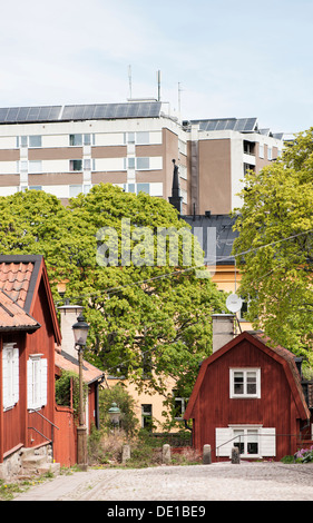 Stadtszene mit alten und neuen Gebäuden in Schwedens Hauptstadt Stockholm Stockfoto