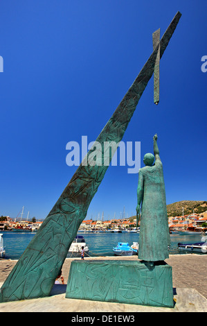 Die Statue des Pythagoras, der berühmte griechische Philosoph und Mathematiker, in Pythagoreion Stadt, Insel Samos, Griechenland. Stockfoto