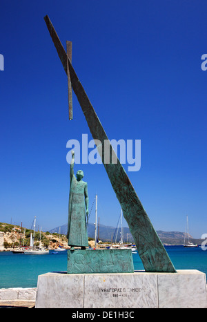 Die Statue des Pythagoras, der berühmte griechische Philosoph und Mathematiker, in Pythagoreion Stadt, Insel Samos, Griechenland. Stockfoto