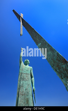 Die Statue des Pythagoras, der berühmte griechische Philosoph und Mathematiker, in Pythagoreion Stadt, Insel Samos, Griechenland. Stockfoto