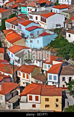 Blick auf (Ano) Vathy ("Samos-Stadt"), Insel Samos, Griechenland. Stockfoto