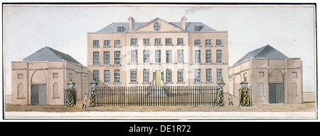 Blick auf das Haus des Gouverneurs in Knightsbridge Kaserne, Westminster, London, c1810. Künstler: Anon Stockfoto