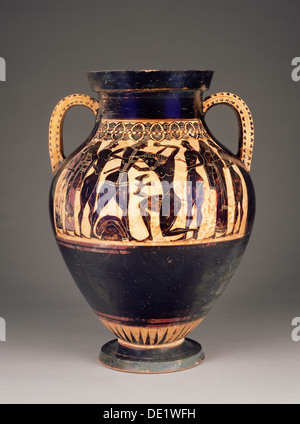 Attische schwarzfigurige Amphora; Lydos oder ein Maler in der Nähe von Lydos, Griechisch (Dachgeschoss) zugeschrieben Stockfoto