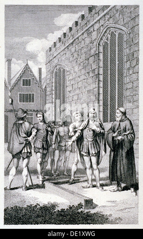 Szene vor dem Tower of London, Darstellung der Enthauptung von Lord Hastings, 1483 (c1850). Künstler: Anon Stockfoto