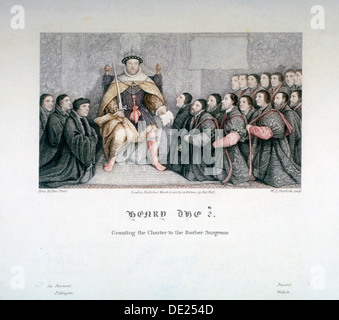 Henry VIII Gewährung der Charters für die Barbier-Chirurgen, 16. Jahrhundert (1817).                     Künstler: William P Sherlock Stockfoto