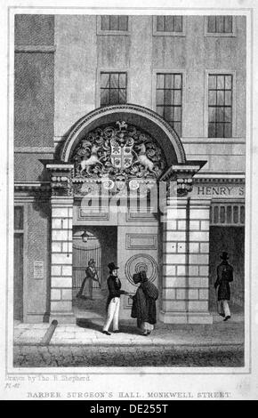 Eingang zum Surgeons' Hall, City of London, 1830 Barbier.          Künstler: John Greig Stockfoto