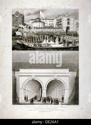 Zwei Ansichten des Thames Tunnel, zum Gedenken an den Besuch von Queen Victoria, London, 1843. Künstler: T Brandon Stockfoto