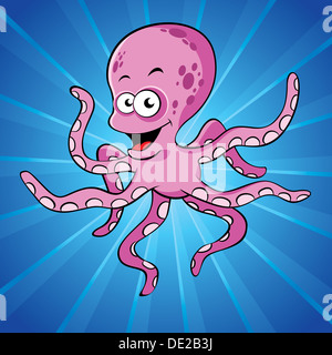 Lustige Cartoon Oktopus auf blauem Hintergrund Stockfoto