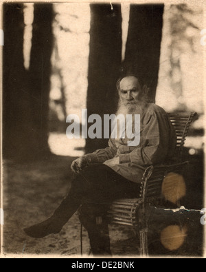 Russische Schriftsteller Leo Tolstoy, Yasnaya Polyana nahe Tula, Russland, 1908. Künstler: Sergej Produkin-Gorski Stockfoto