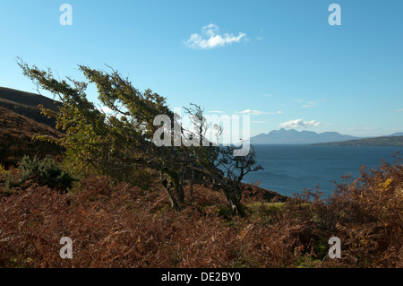 Die Insel Rum von der Küstenstraße Track, Suisnish, in der Nähe von Torrin, Isle Of Skye, Schottland, UK Stockfoto