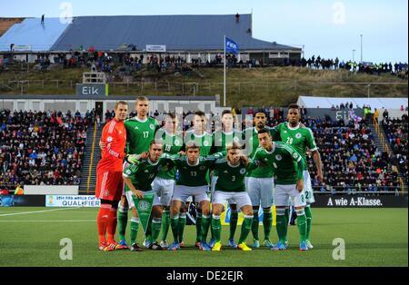 Tórshavn, Färöer. 10. September 2013. Deutschlands ab-Team während der FIFA WM 2014 Qualifikation Gruppe C Fußball-match zwischen Färöer und Deutschland im Torsvollur Stadion in Tórshavn, Färöer, 10. September 2013. Foto: Thomas Eisenhuth/Dpa/Alamy Live News Stockfoto