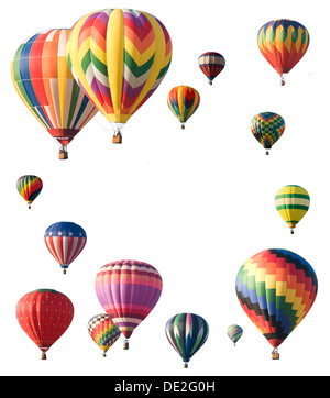 Um den Rand des Rahmens, so dass Raum für Text in der Mitte des weißen Hintergrund angeordnet Heißluftballons Stockfoto