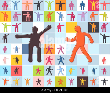 Menschen minimalistischen Icons Set. Männer, Frauen, Kinder, stehen und gehen Stockfoto