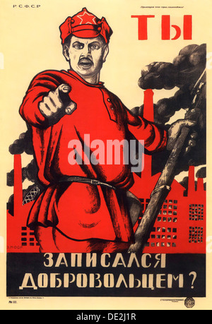 "Haben Sie sich freiwillig für die Rote Armee?", sowjetische Agitprop Plakat, 1920. Künstler: Dmitriy Stakhievich Moor Stockfoto