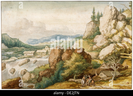 "Landschaft mit drei Reitern", 17. Jahrhundert. Künstler: Allart van Everdingen Stockfoto