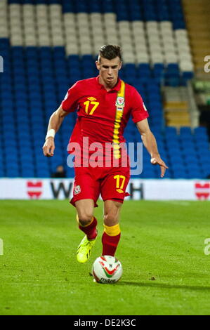 Cardiff, UK. Dienstag, 10. September 2013 abgebildet: Gareth Bale von Re-Wales: Wales V Serbien, World Cup Qualifier an der Cardiff City Stadium, Cardiff, Wales Stockfoto