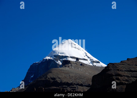 Tibetischen Buddhismus, Heiliger Berg mit Schnee bedeckten Gipfel des Kailash, Südseite mit Kanal, Gang Rinpoche, Gang-Tise-Gebirge Stockfoto