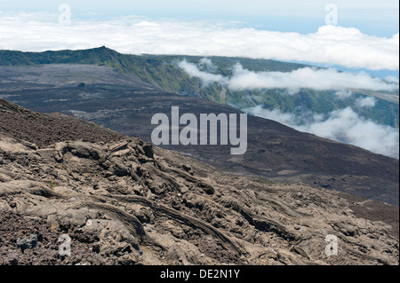 Gekühlt Lavastrom im Cratere Dolomieu Krater des Vulkans Piton De La Fournaise, Piton De La Fournaise, La Réunion, Reunion Stockfoto