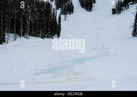 Eisige Patch auf der Piste, Skigebiet Mount Aurora Skiland, Fairbanks, Alaska. Stockfoto