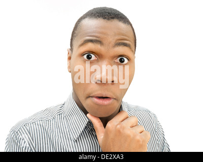 Junger Mann, Afro-Amerikaner, amerikanisch, überraschte Gesicht, erstaunt Stockfoto