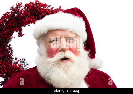 Einen fröhlichen Urlaub Santa, Kopf und Schultern hautnah auf weiß, Ho ho ho Stockfoto
