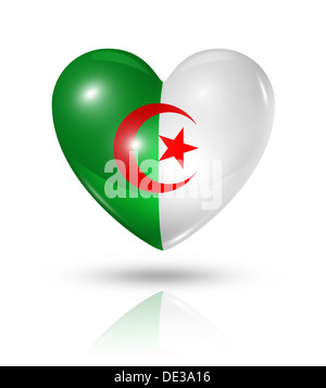 Liebe-Algerien-Symbol. 3D Herz Flaggensymbol isoliert auf weiss mit Beschneidungspfad Stockfoto