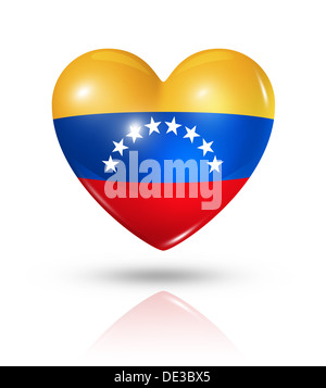 Liebe-Venezuela-Symbol. 3D Herz Flaggensymbol isoliert auf weiss mit Beschneidungspfad Stockfoto