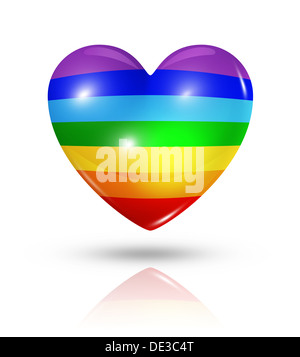 Liebe Friedenssymbol. 3D Regenbogen Flagge Herzsymbol isoliert auf weiss mit Beschneidungspfad Stockfoto