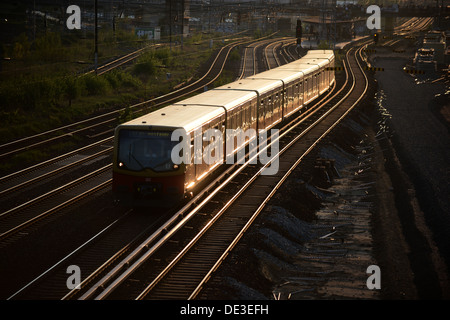 Berlin, Deutschland, eine s-Bahn in der Abendsonne Stockfoto