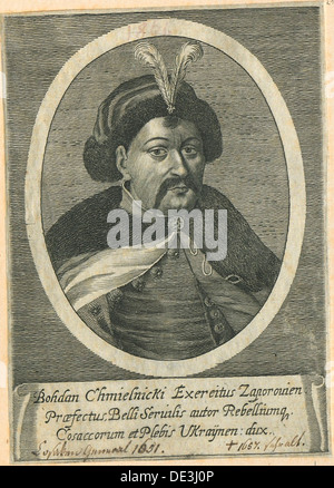 Porträt der Kosaken Hetman der Ukraine Bohdan Chmelnyzkyj (1595-1657). Künstler: anonym Stockfoto