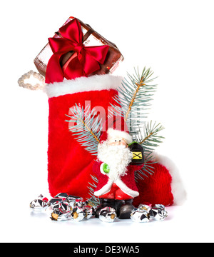 Roter Weihnachts-Strumpf und Weihnachtsmann, Nikolaus, Urlaub-ornament Stockfoto