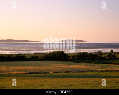 Puffin Insel & Penmon Punkt, Anglesey, Blick über die Menai Strait & Lavan Sands Nature Reserve bei Ebbe von der nördlichen Küste von Gwynedd. Stockfoto