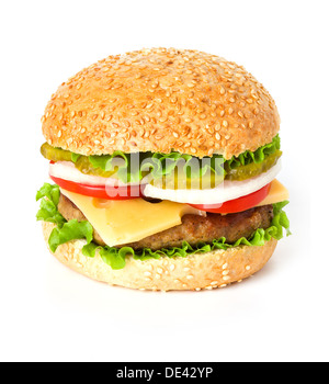 Großen Hamburger auf weißem Hintergrund Stockfoto