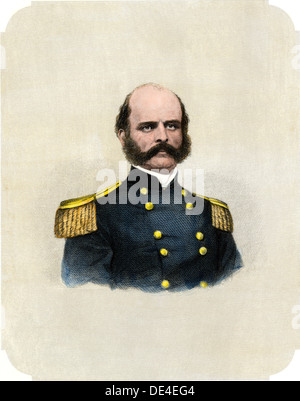 Union Allgemeine Ambrose Burnside, US-Bürgerkrieg. Handcolorierte Stahlstich Stockfoto