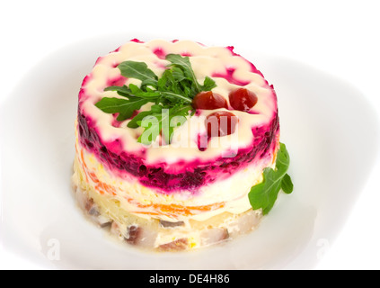 Russischer Salat "Hering unter Pelzmantel" Stockfoto