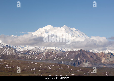 Blick auf McKinley oder Denali Mount von Eielson Visitor Center, Denali Nationalpark und Reservat, Alaska, Vereinigte Staaten von Amerika Stockfoto