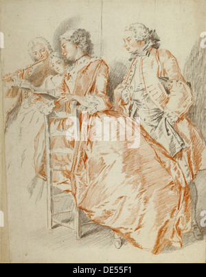 Ein Musik-Party; Jacques-André Tor, Französisch, 1695-1759; Paris, Frankreich; 1738; Rote und schwarze Kreide auf Off-White paper Stockfoto