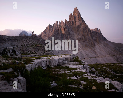 Mt Paternkofel im Morgengrauen, Sextener Dolomiten, Nationalpark Dolomiti di Sesto, Hochpustertal, hoch Pustertal, Südtirol, Italien Stockfoto