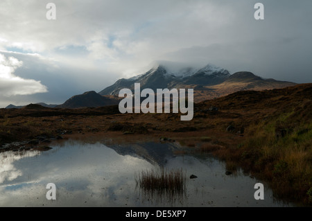 Neuschnee auf der Cuillin Hills, von Sligachan, Isle Of Skye, Schottland, UK Stockfoto