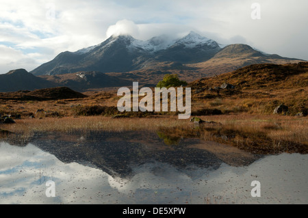 Neuschnee auf der Cuillin Hills, von Sligachan, Isle Of Skye, Schottland, UK Stockfoto