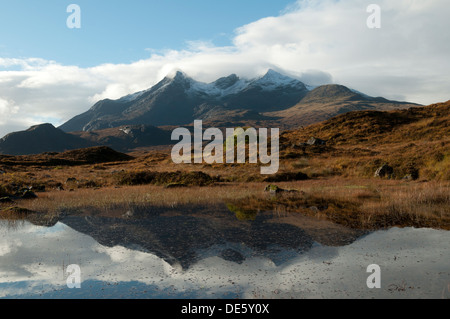 Neuschnee auf der Cuillin Hills, von Sligachan, Isle Of Skye, Schottland, UK Stockfoto