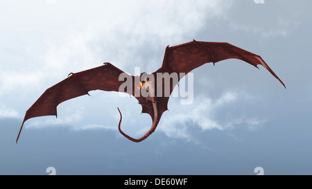 Roter Drache von einem bewölkten Himmel angreifen Stockfoto