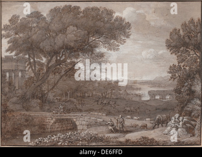 Landschaft mit der Ruhe auf der Flucht nach Ägypten, 1660. Künstler: Lorrain, Claude (1600-1682) Stockfoto