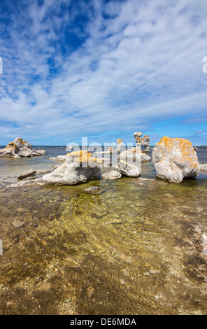 Meer-Stacks (Raukar) auf Fårö Insel Gotland, Schwedens. Dieser Kalkstein-Formationen werden durch natürliche Erosion verursacht. Stockfoto